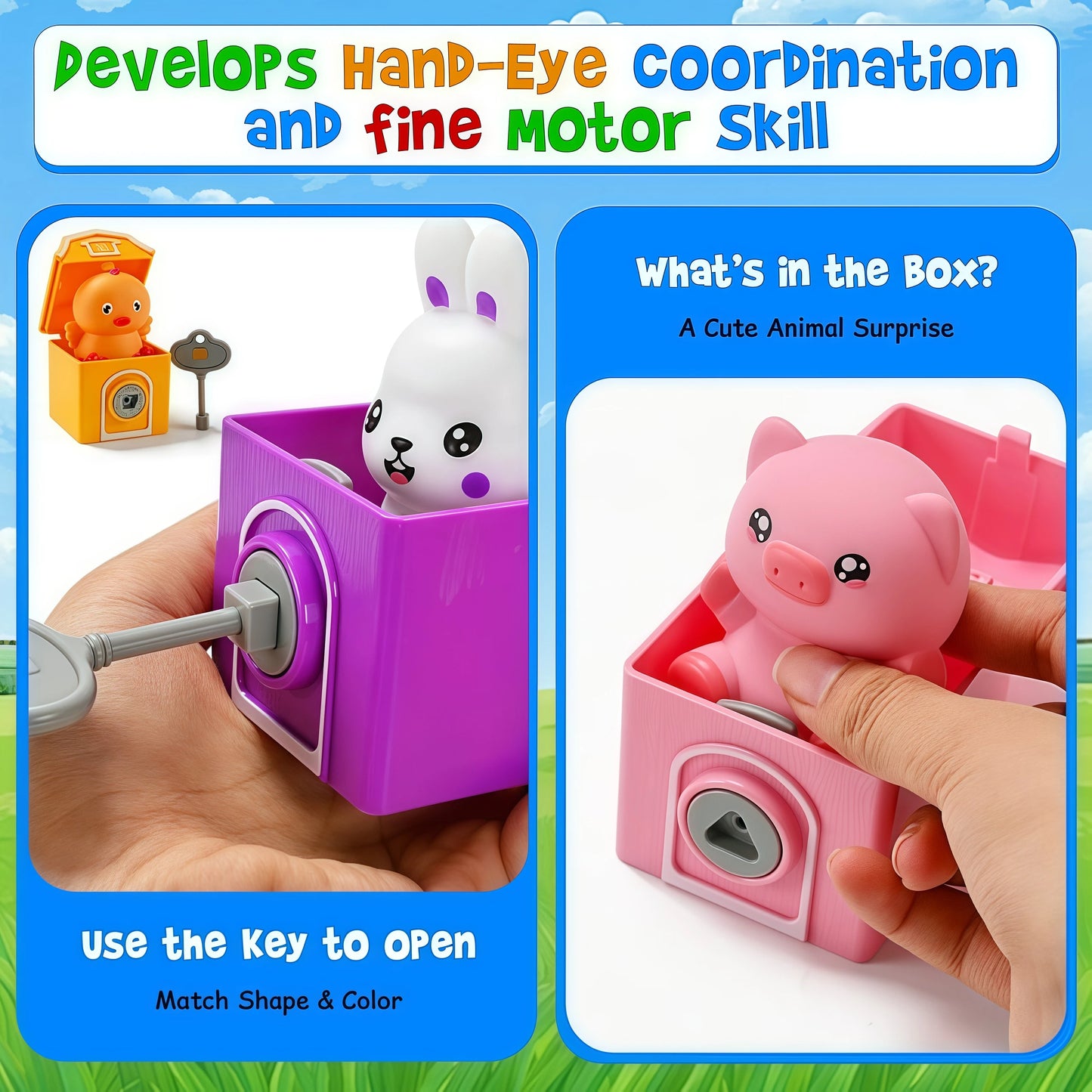 Farm Animals Train Set with Finger Puppets, Color Matching Toy