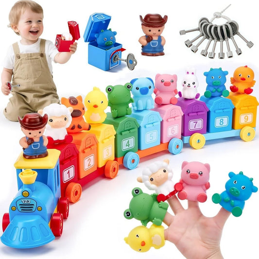 Farm Animals Train Set with Finger Puppets, Color Matching Toy