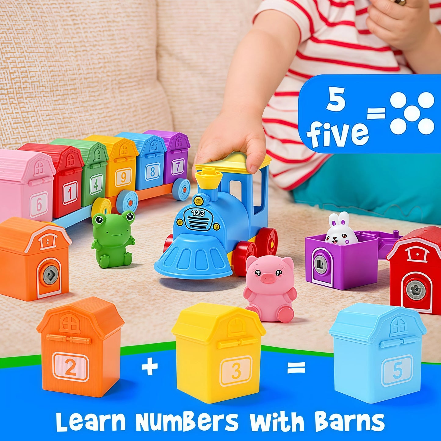 Farm Animals Train Set with Finger Puppets, Color Matching Toy