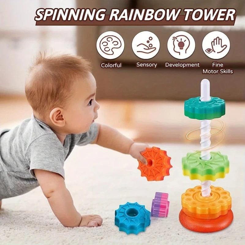 Montessori Rotating Rainbow Tower Stacking Puzzle
