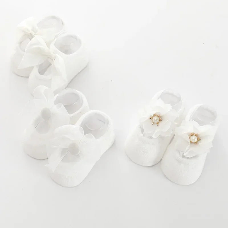 3 Pair Baby Socks With Lace Flower Bow