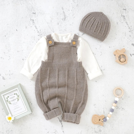 Boys Romper And Hat - Long Sleeves Knit Jumpsuit