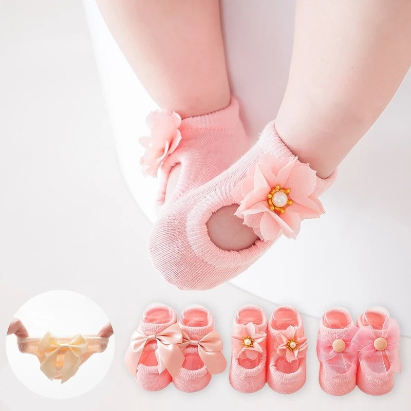 3 Pair Baby Socks With Lace Flower Bow