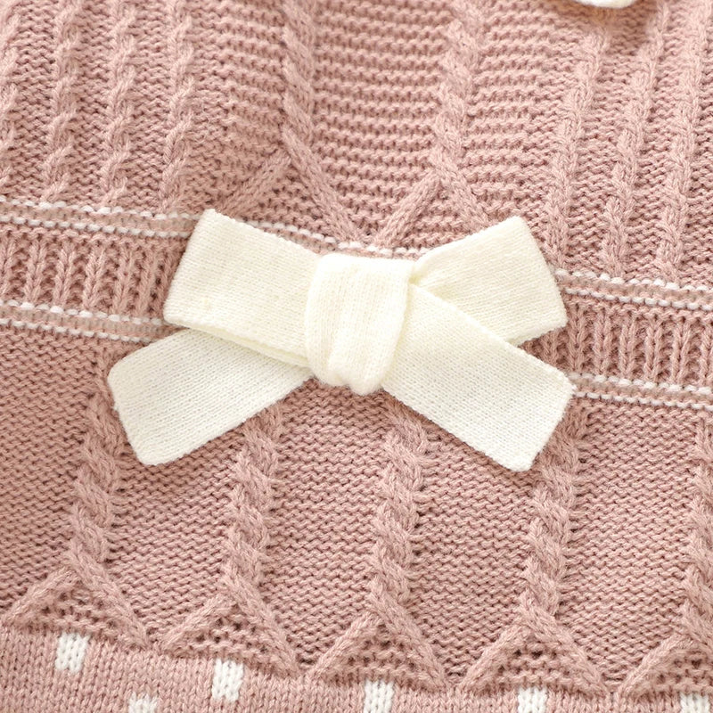 Girls Romper And Hat - Long Sleeves Knit Jumpsuit