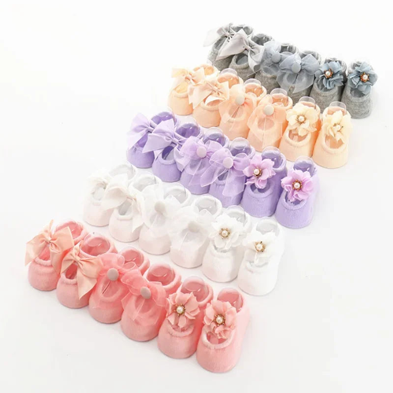 3 Pair Baby Socks With Lace Flower Bow