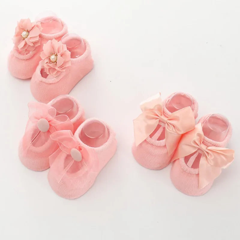 3 Pair Baby Socks With Lace Flower Bow