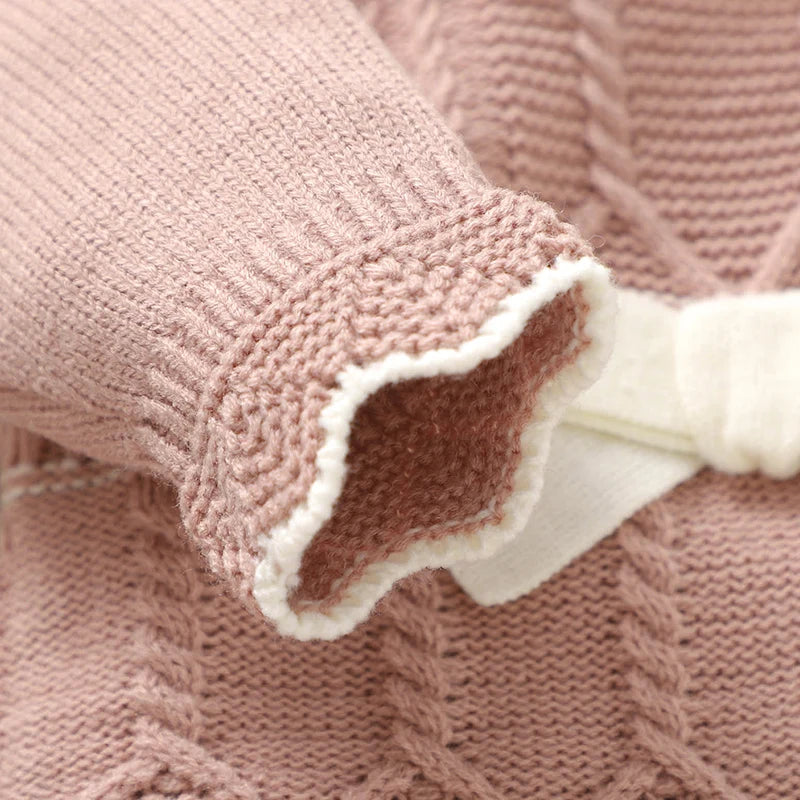 Girls Romper And Hat - Long Sleeves Knit Jumpsuit
