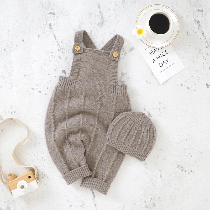 Boys Romper And Hat - Long Sleeves Knit Jumpsuit