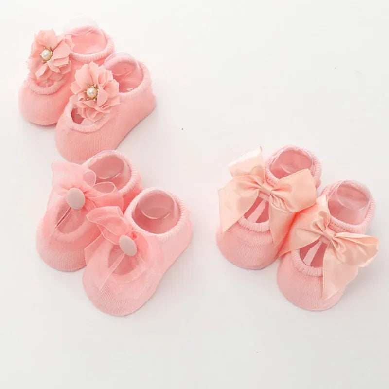 3 Pair Baby Socks With Lace Flower Bow