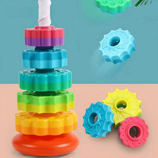 Montessori Rotating Rainbow Tower Stacking Puzzle