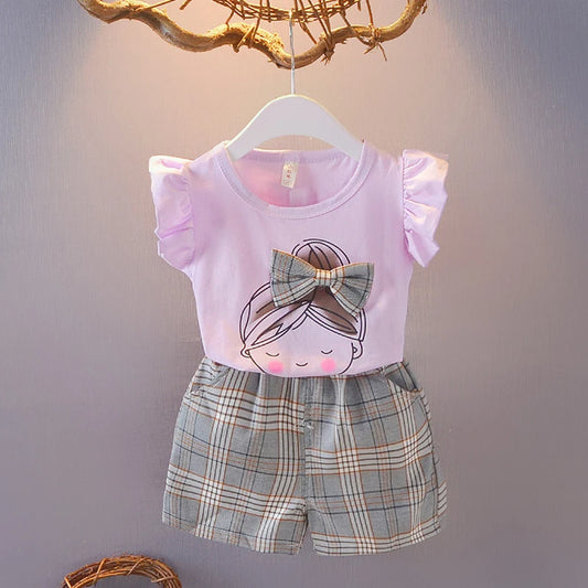 Girls Ruffled Top+Shorts 2pcs Outfit