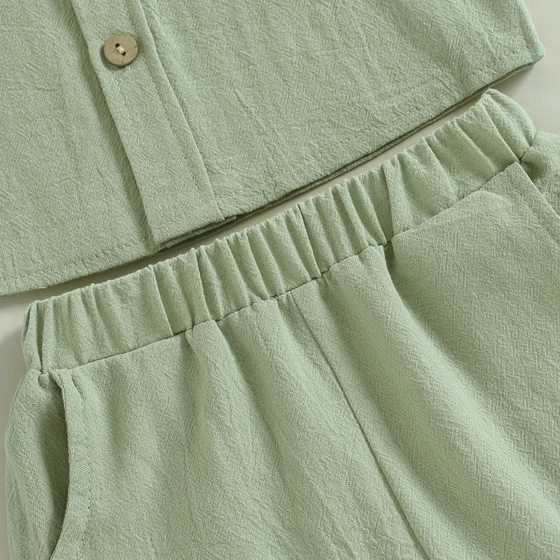 Boy Short Sleeve Button Shirt with Elastic Waist Shorts