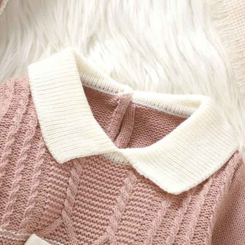 Girls Romper And Hat - Long Sleeves Knit Jumpsuit