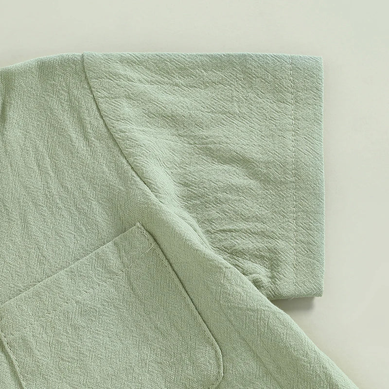 Boy Short Sleeve Button Shirt with Elastic Waist Shorts