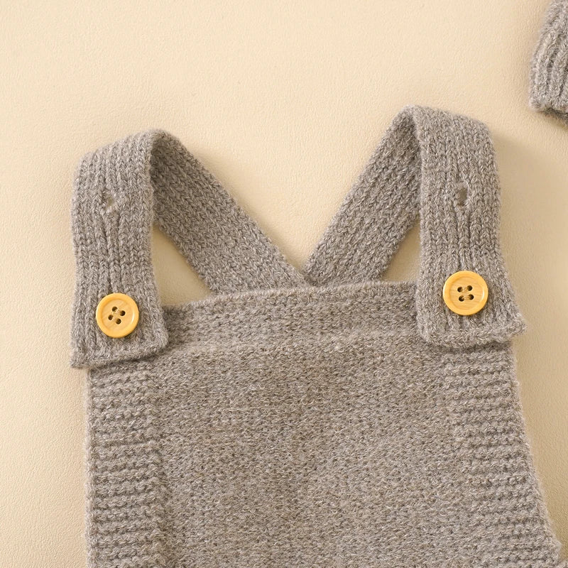 Boys Romper And Hat - Long Sleeves Knit Jumpsuit