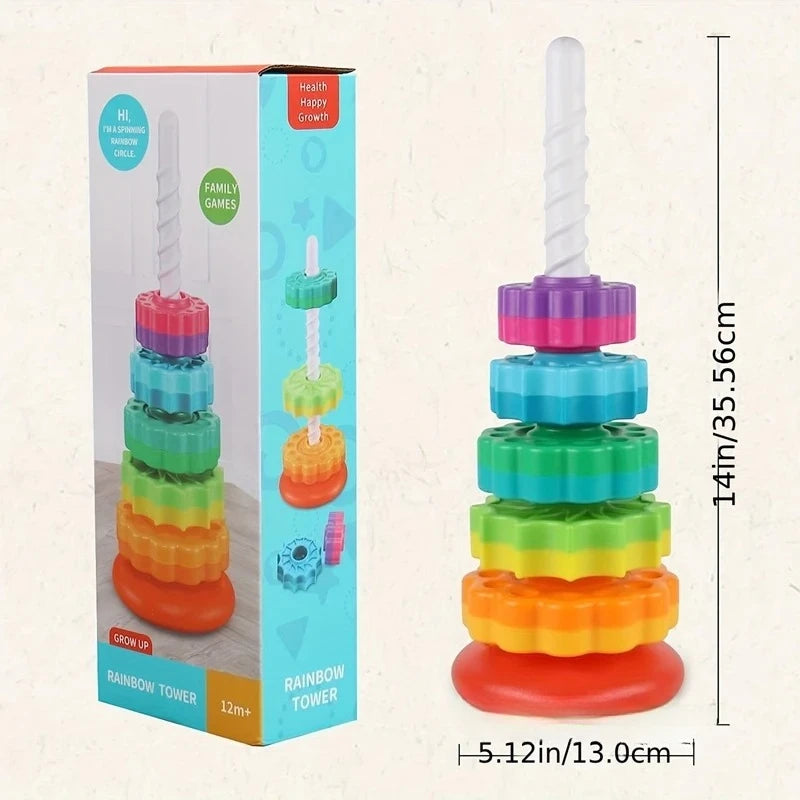 Montessori Rotating Rainbow Tower Stacking Puzzle