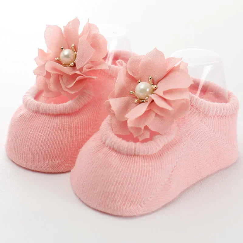 3 Pair Baby Socks With Lace Flower Bow