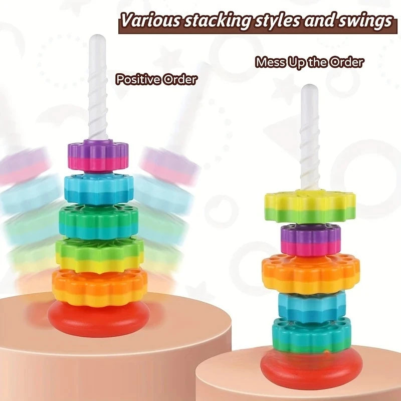 Montessori Rotating Rainbow Tower Stacking Puzzle