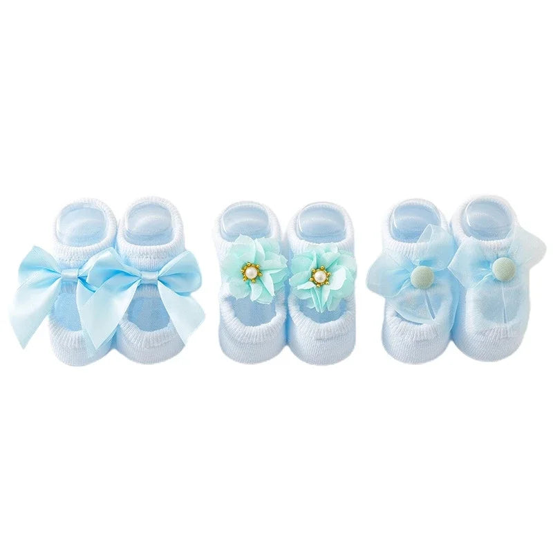 3 Pair Baby Socks With Lace Flower Bow