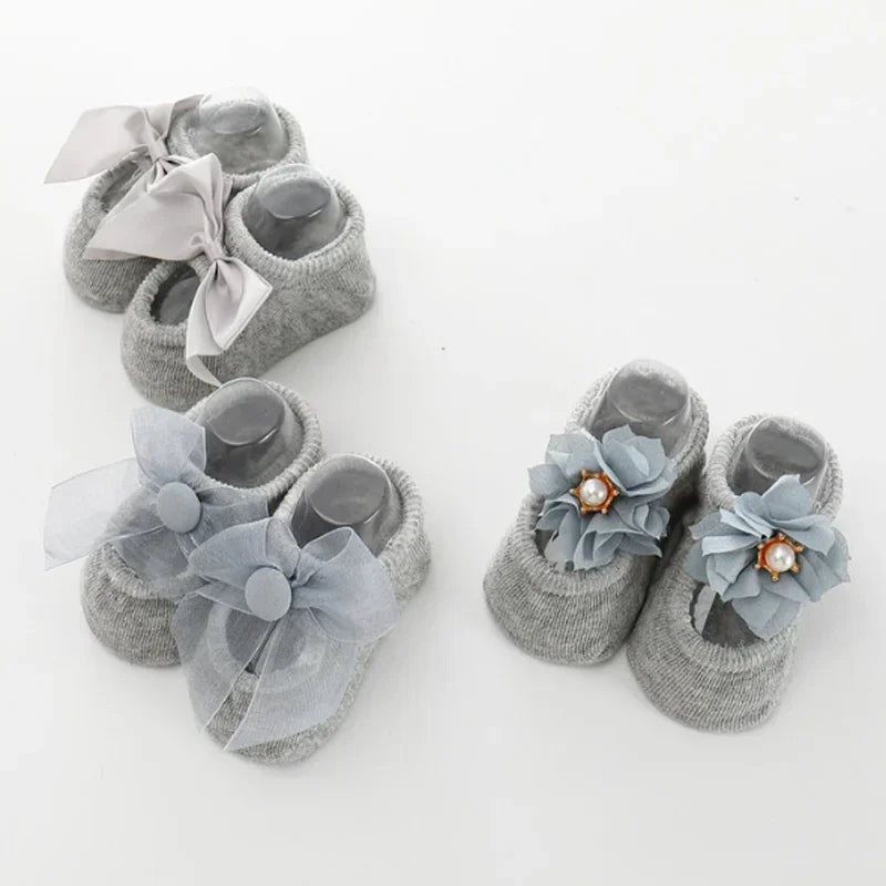 3 Pair Baby Socks With Lace Flower Bow
