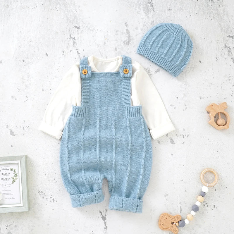 Boys Romper And Hat - Long Sleeves Knit Jumpsuit