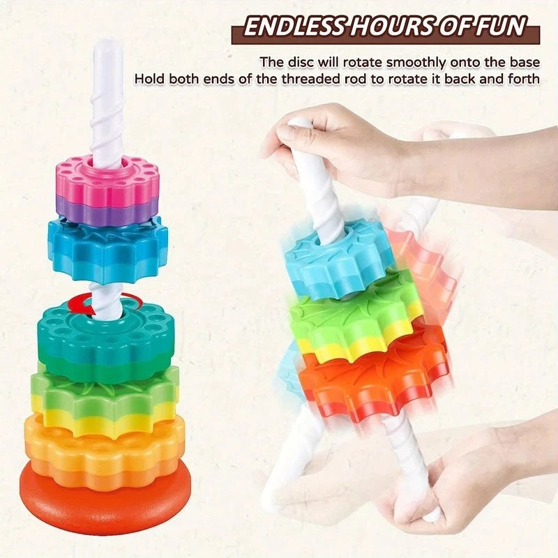 Montessori Rotating Rainbow Tower Stacking Puzzle