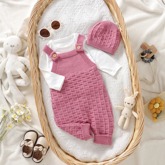Girls 2 Piece Romper And Hat - Long Sleeves Knit Jumpsuit