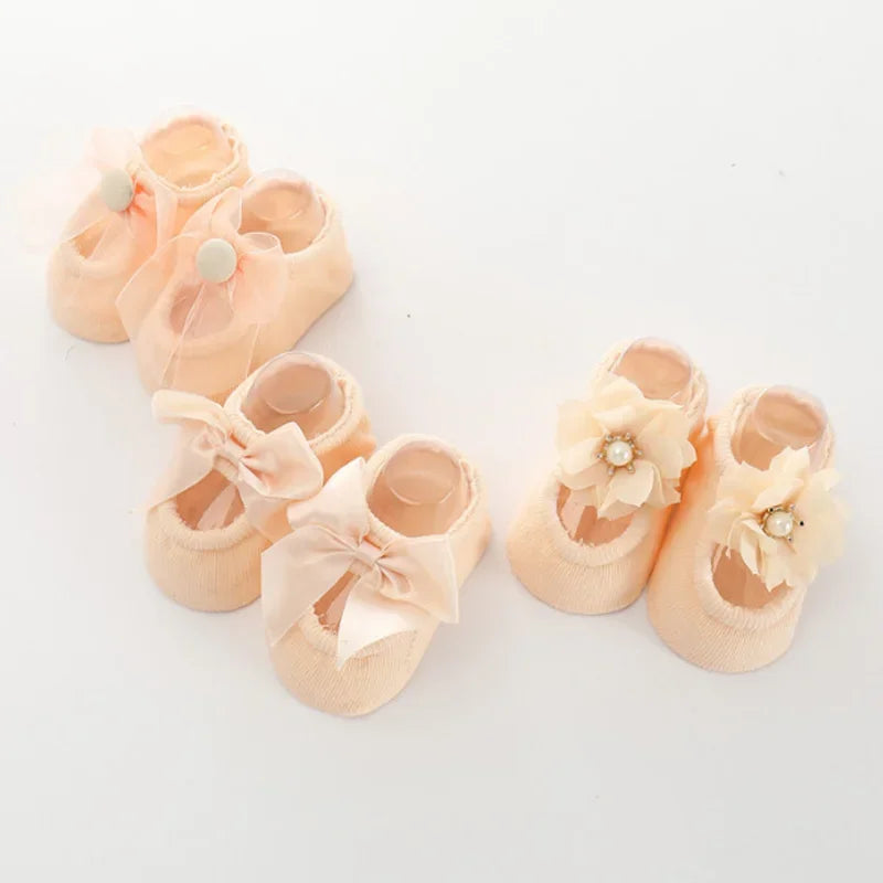 3 Pair Baby Socks With Lace Flower Bow