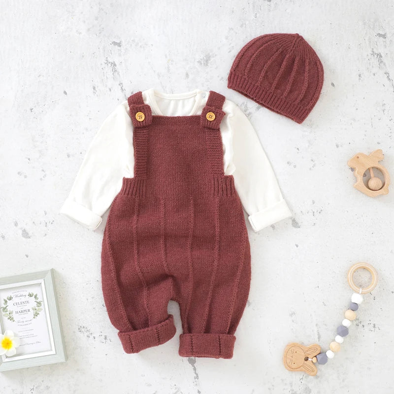 Boys Romper And Hat - Long Sleeves Knit Jumpsuit